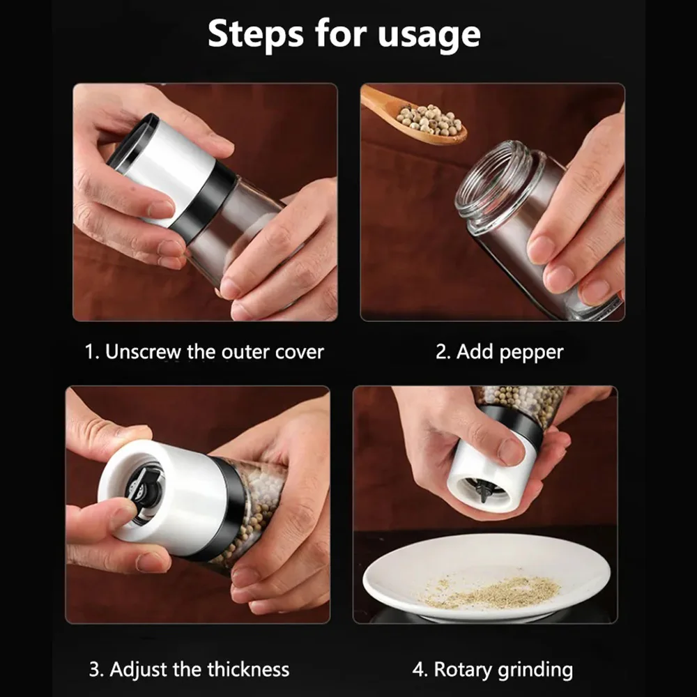 Salt And Pepper Grinder Refillable Pepper Shaker With Adjustable Thickness Spice Container Kitchen Manual Grinder Spice Mill