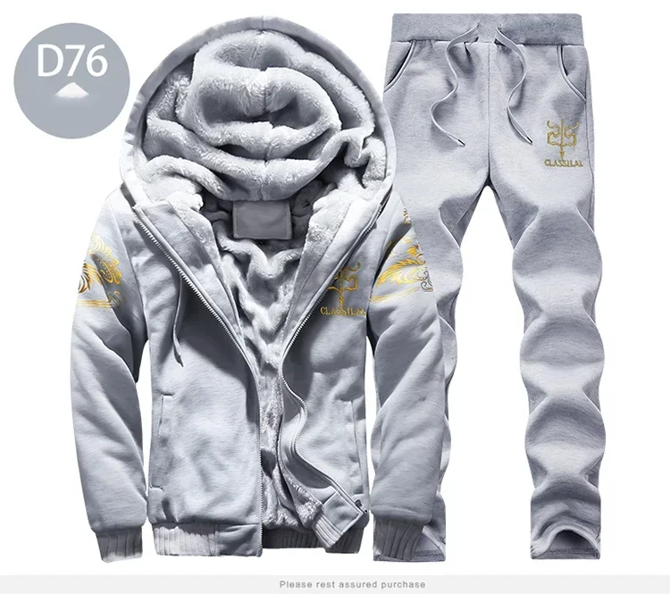 Herbst Winter Herren Fleece-gefütterter Reißverschluss-Hoodie Zweiteiliger Trainingsanzug Dicker Warmer Kapuzenpullover mit Hose Outdoor Fitness Alltag Streetwear – Detail 6