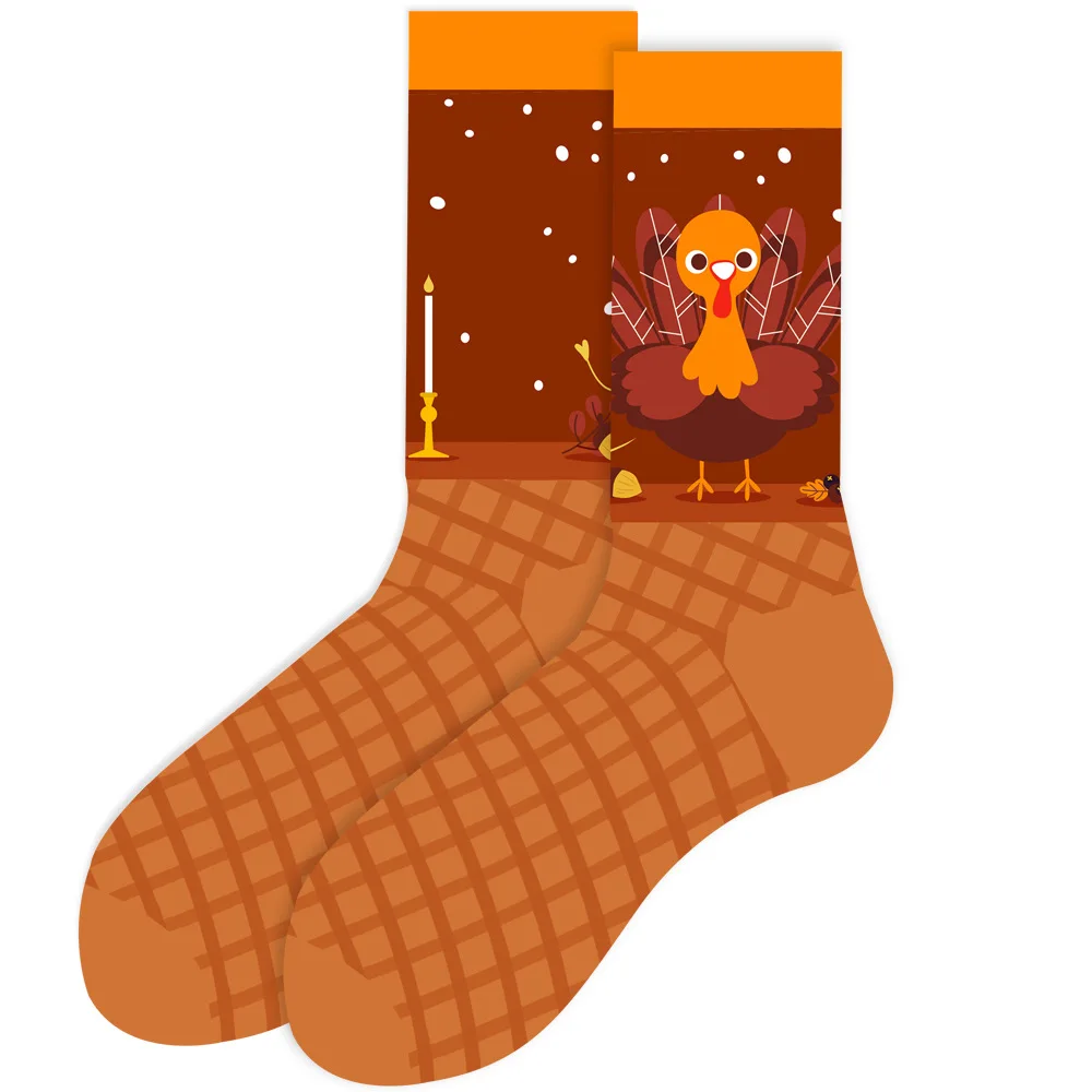 1 Pair Men's Socks Thanksgiving Day Turkey Pumpkin Novelty Cartoon Cotton Stockings for Women Street Sock Big Size Long Socks