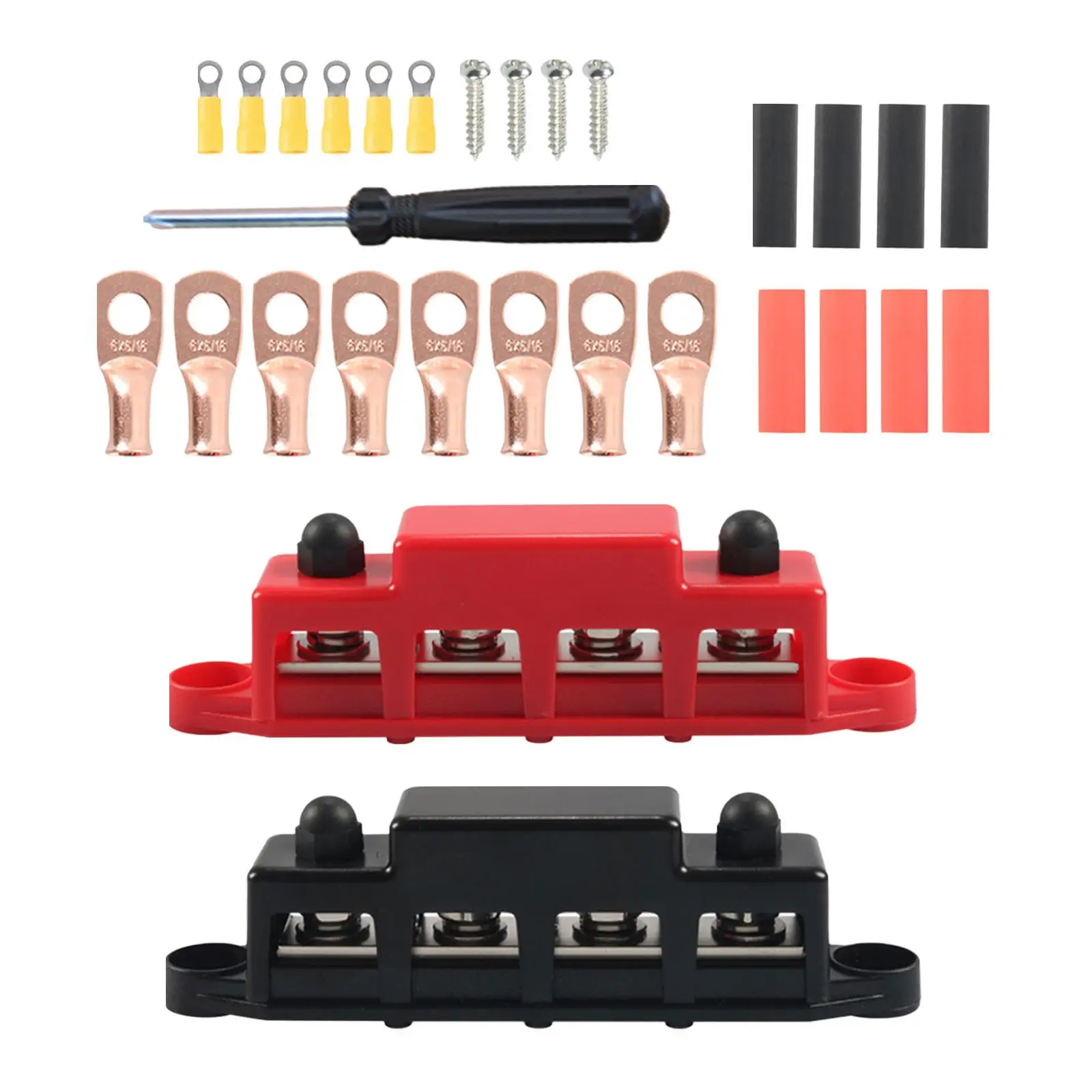 

2x Generic 4 Ways Wiring Row RV ,Modification Accessories 300A 3/8'' with Cover Bus Bar Terminal Block for Automotive Car