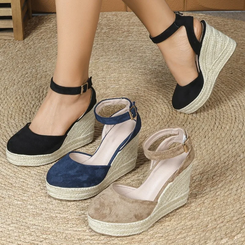 Retro Summer High Heels Sandals Women Wedges Brand Ladies Party Shoes Elegant Wedge Heel 10cm Plus Size 42 D501