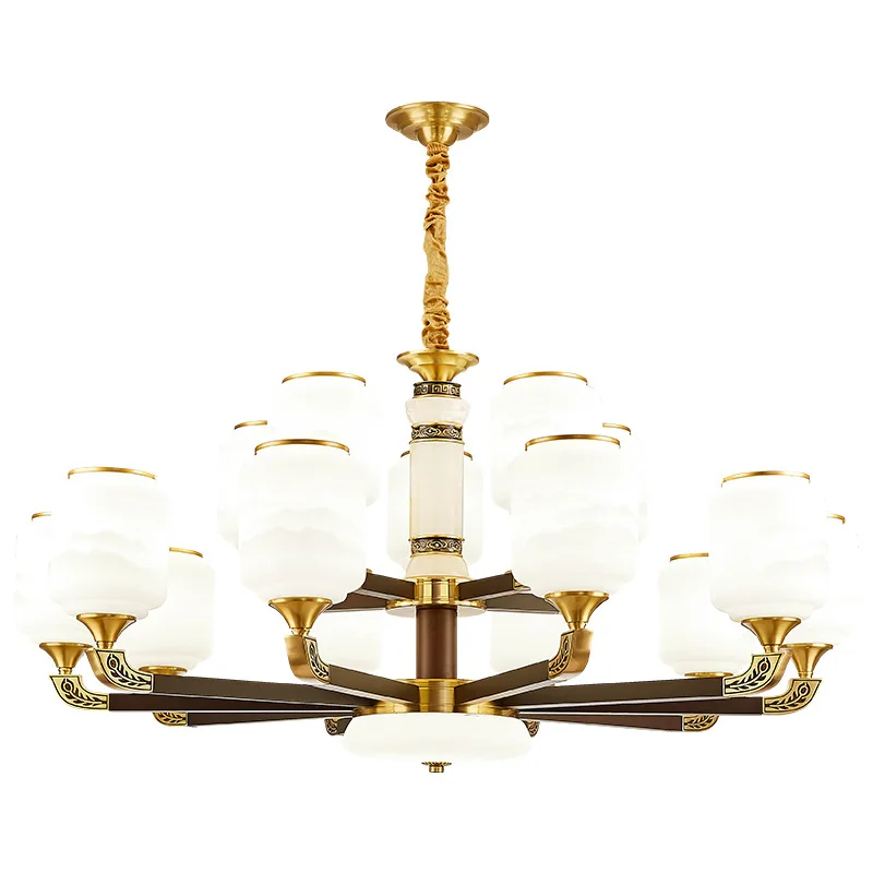 

New Chinese style, chandelier, all copper, living room, bedroom, villa, duplex, natural, jade