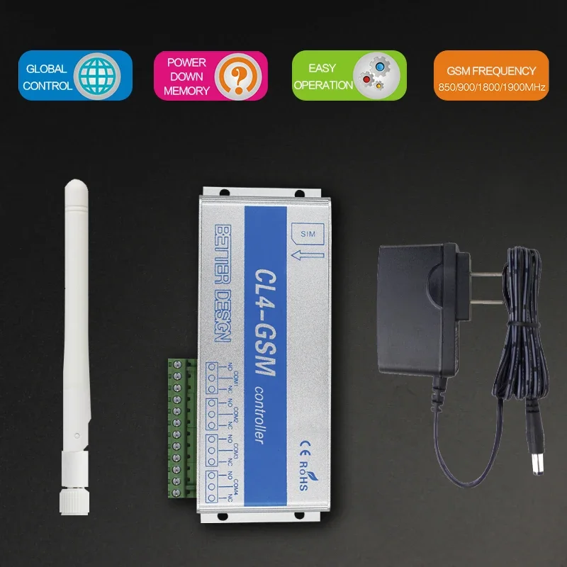 CL4-GSM GSM Controller CL4-GSM-N with  sensor Wireless remote , 4 Relay for gate openers DC 9-12V  10A  socket connector