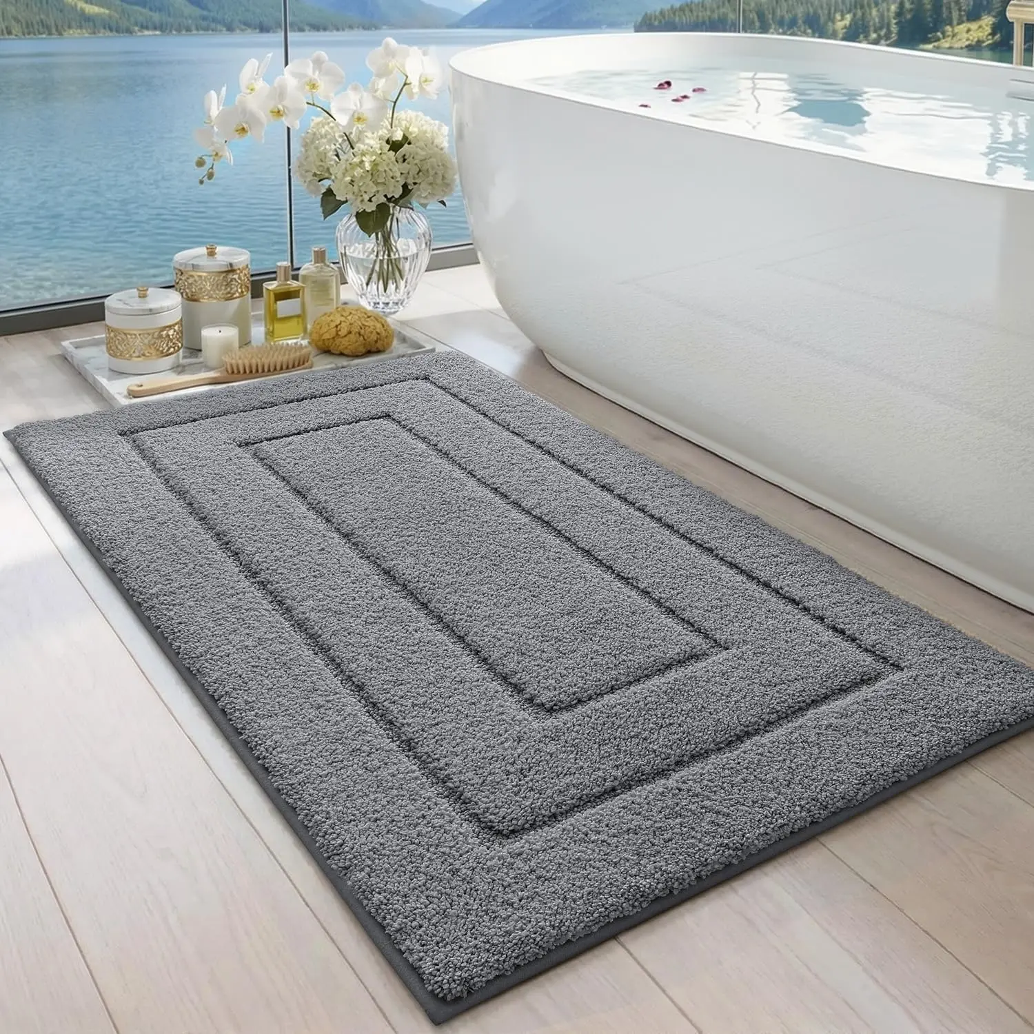 

Bathroom Rug 43x24, Non Slip Washable Bath Mat for Shower Floor, Extra Large Absorbent Soft Bathmat with Rubber Backing