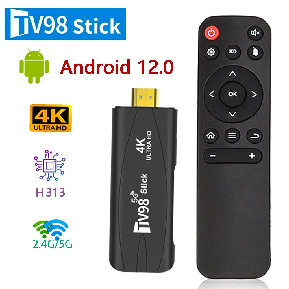 TV98 TV Stick Android 12 Support 4K HD 2G 16G Android TV Stick Support 2.4G 5G Dual Wifi Smart TV Receiver Media Player TV Box