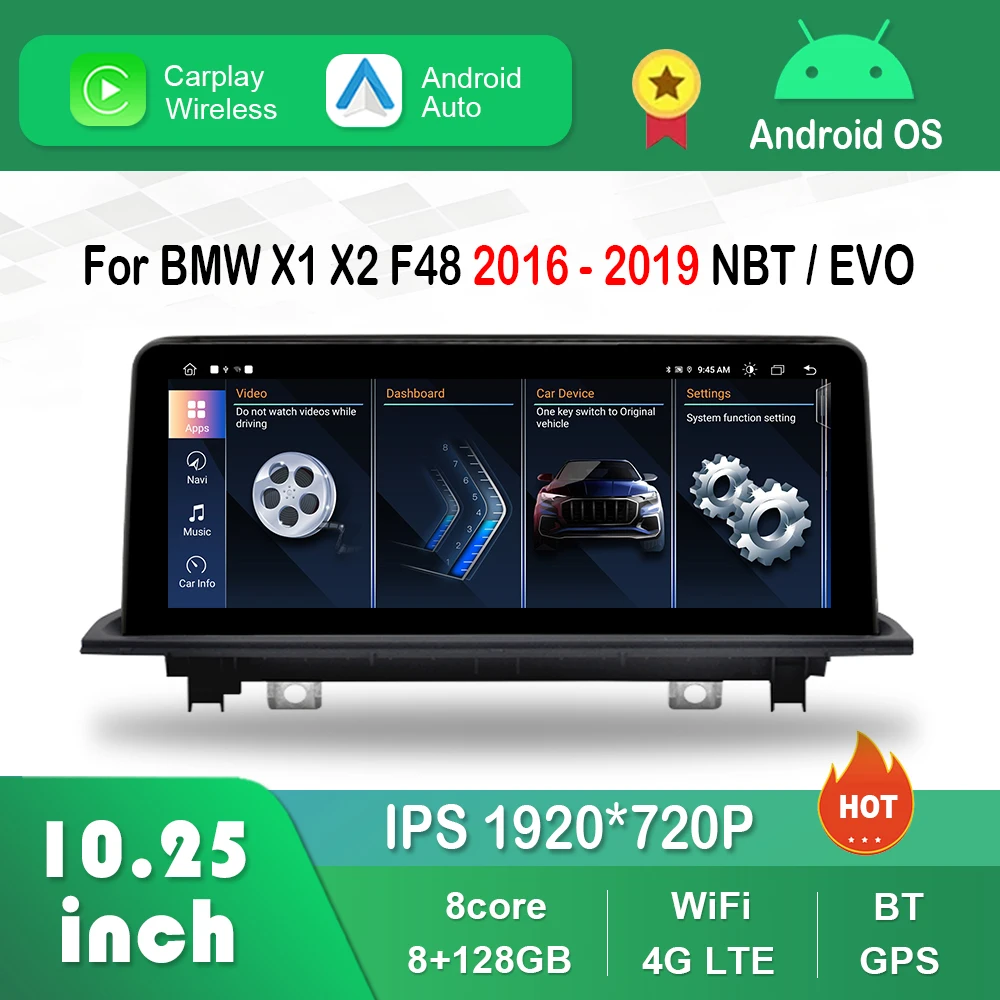 10.25 inch for BMW X1 X2 F48 2016 - 2019 NBT / EVO System 4G WiFi GPS 1920*720P Android Car Radio Video Multimedia Player