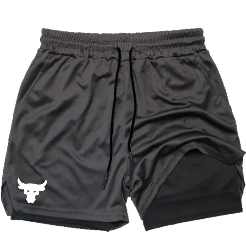 Men's Gym Shorts Double Layer 2-in-1 Compression Stretchy Sports Shorts Quick Dry Fitness Workout Towel Loop Summer Performance