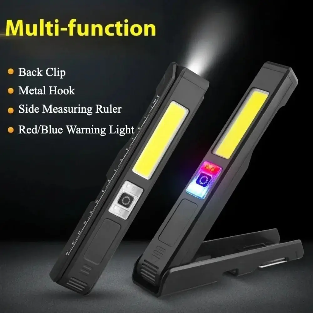 Red Blue Warning Folding COB Flashlight Rechargeable Battery Folding Design Rechargeable LED Light Strong Light COB LED