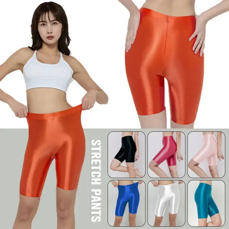 Frauen glänzende Shorts elegante Boxershorts Höschen Öl glänzende Satin Hot pants Fitness Workout Yoga Sport Strumpfhosen kurze Leggings