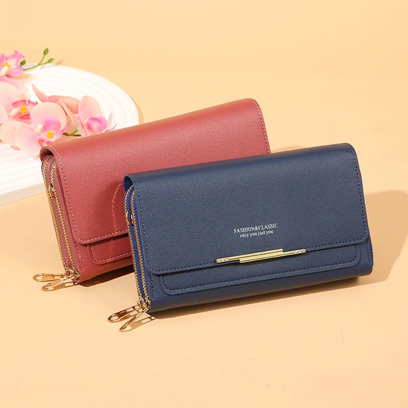 New Women Long Wallet Money Clutch Handbag Korean Large Capacity Multifunctional Shoulder Bag Hand Bag Zipper Purse Mobile Bag