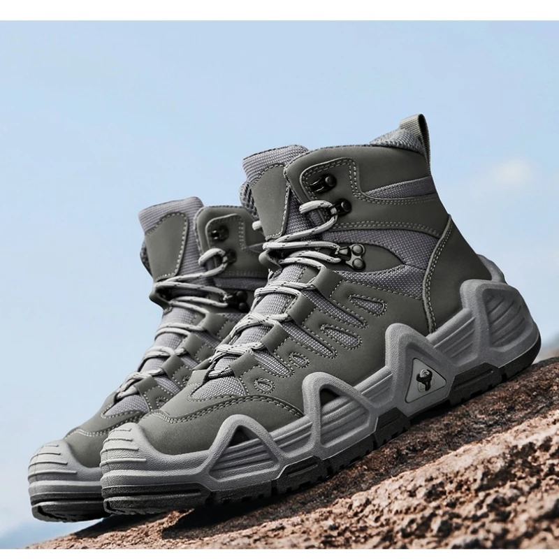 أحذية رجالية عالية الجودة بلون سادة مقاومة للاهتراء ومضادة للانزلاق في الهواء الطلق برباط علوي تصميم علامة تجارية احترافية أحذية المشي لمسافات طويلة خفيفة الوزن أصلية