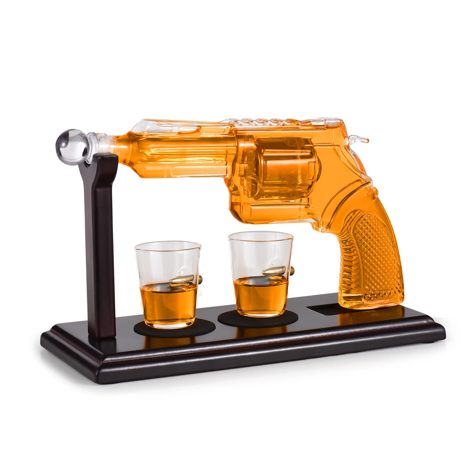 Decanter Sets for Men Unique Whiskey Gifts for Men Perfect 8.5 OZ Pistol Shaped Cool Liquor Dispenser with Two 1.7 OZ Glasses