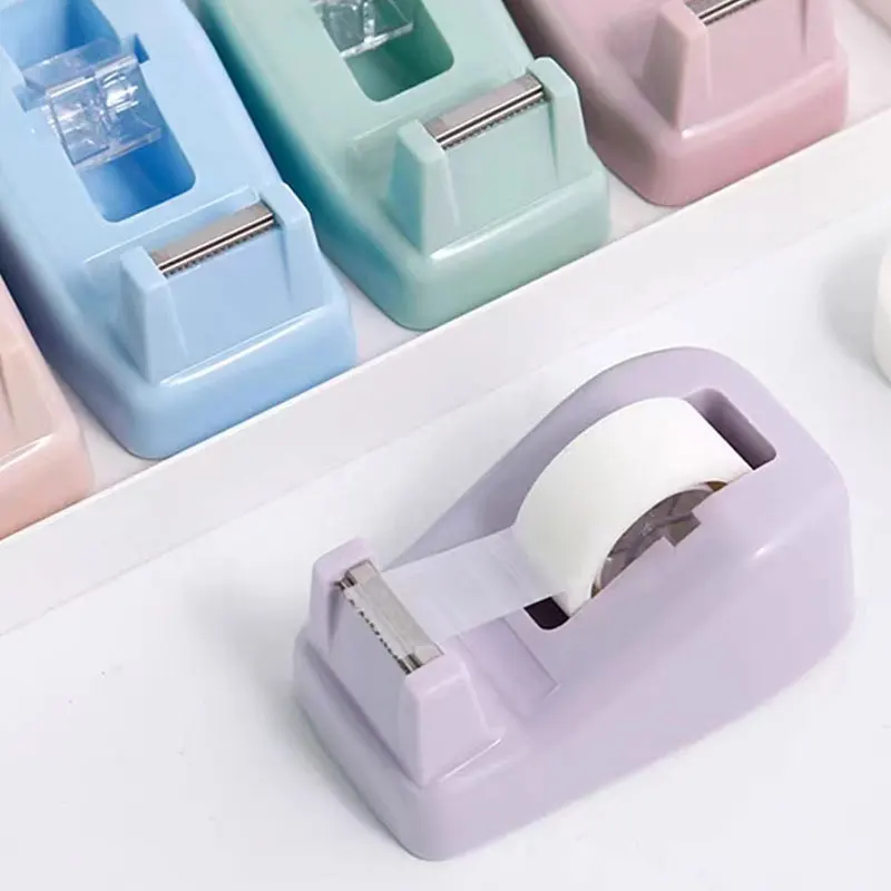 1Piece Color Basic Plastic Hand-Free Tape Holder Desktop Tape Gear Cutter Storage Organizer Tape Cutter Dispenser Office Supplie