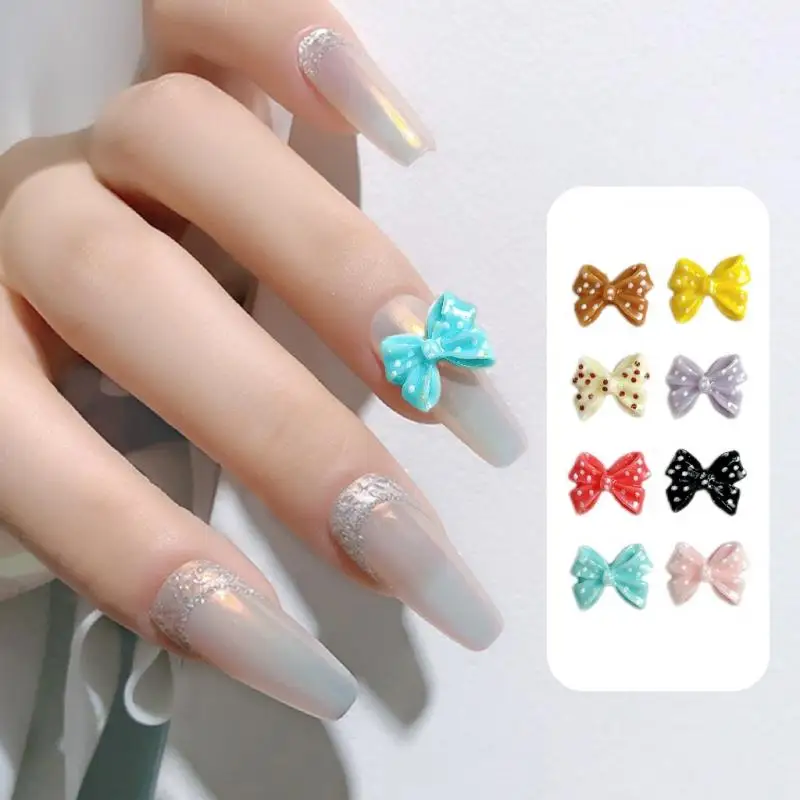 Dopamine Colored Bows Resin Nail Art Decorations Painted Polka Dots Tie Sweet Stylish Nail Charms for DIY Hair Clip Nail Crafts