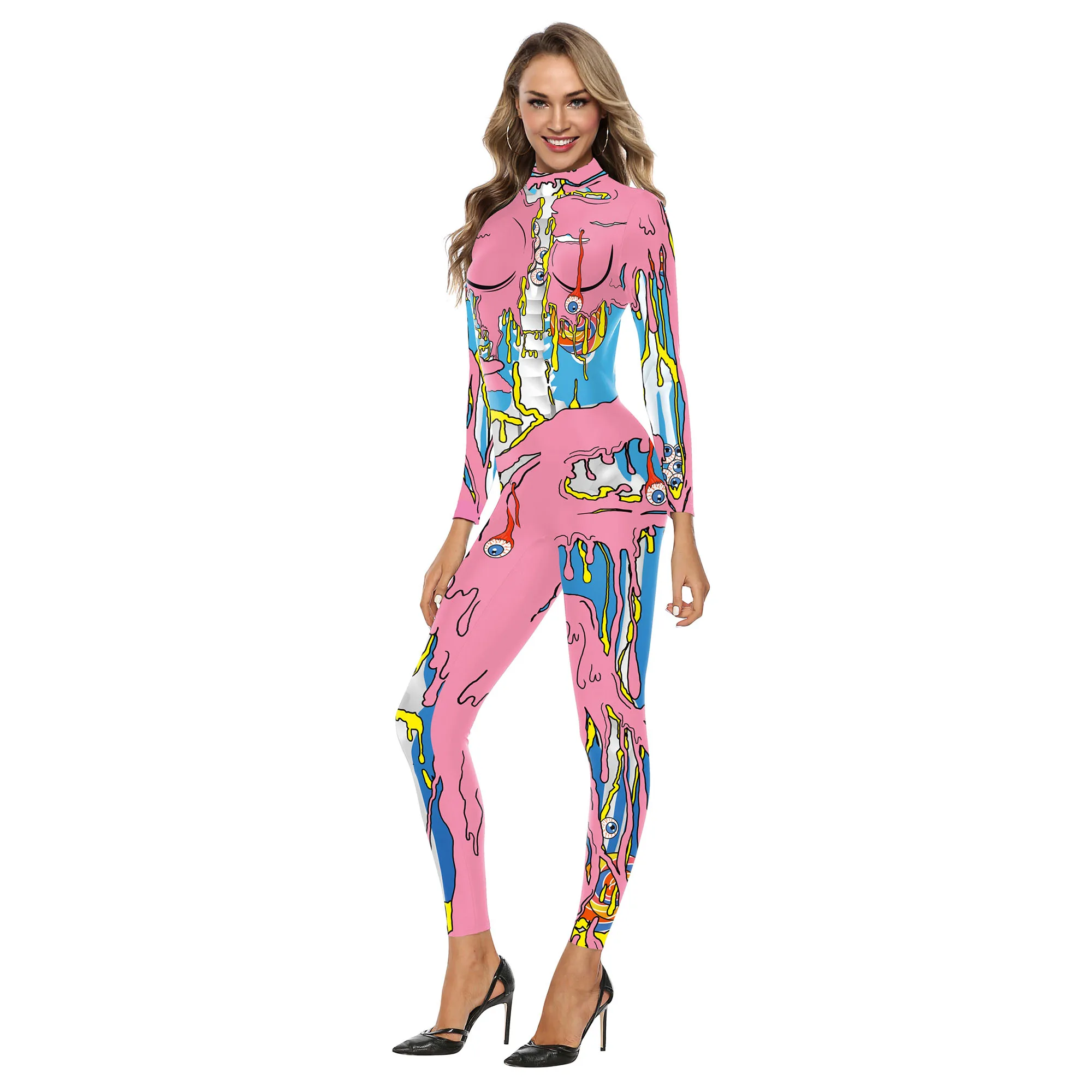 Zawaland Bodysuits disfraz de Cosplay de Festival, mono de Catsuit de fiesta de vacaciones con estampado 3D para mujer, Zentai de Halloween