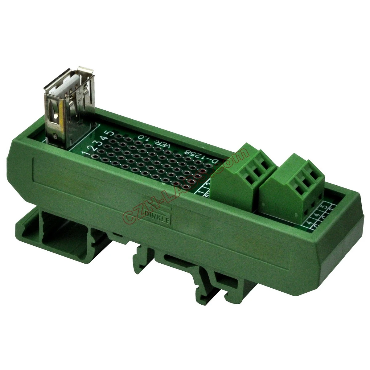 

Slim DIN Rail Mount USB Type A Female Vertical Jack Breakout Board Interface Module.
