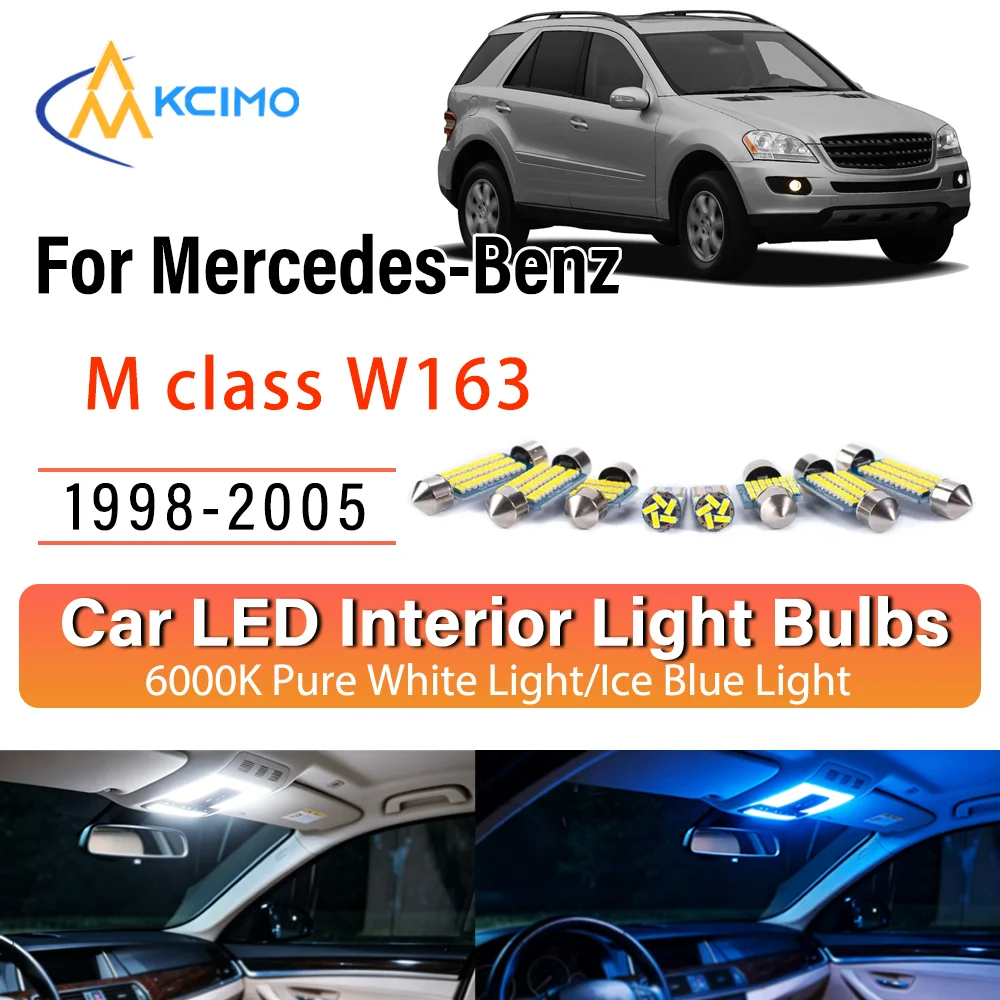 Pour Mercedes-Benz 	   Kit de remplacement d'ampoules LED intérieures pour Mercedes Classe M W163 1998-2005, éclairage constant, montage direct, pour plafonnier et éclairage de coffre