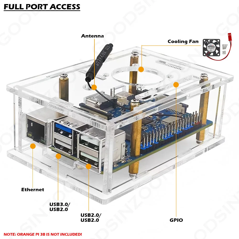 3in1 Case with Fan Heatsinks Kit for Orange Pi 3B, Acrylic Case Shell + Mute Fan + 3PCS Heatsinks Set for OrangePi 3B 3 B