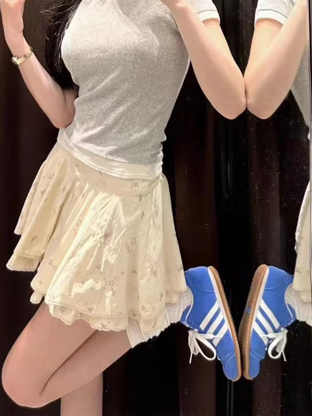 2025年夏新作 レディース 花柄刺繍 コットン ミニスカート ハイウエスト Aライン ショートスカート トレンド ガールズ ハーフ丈スカート