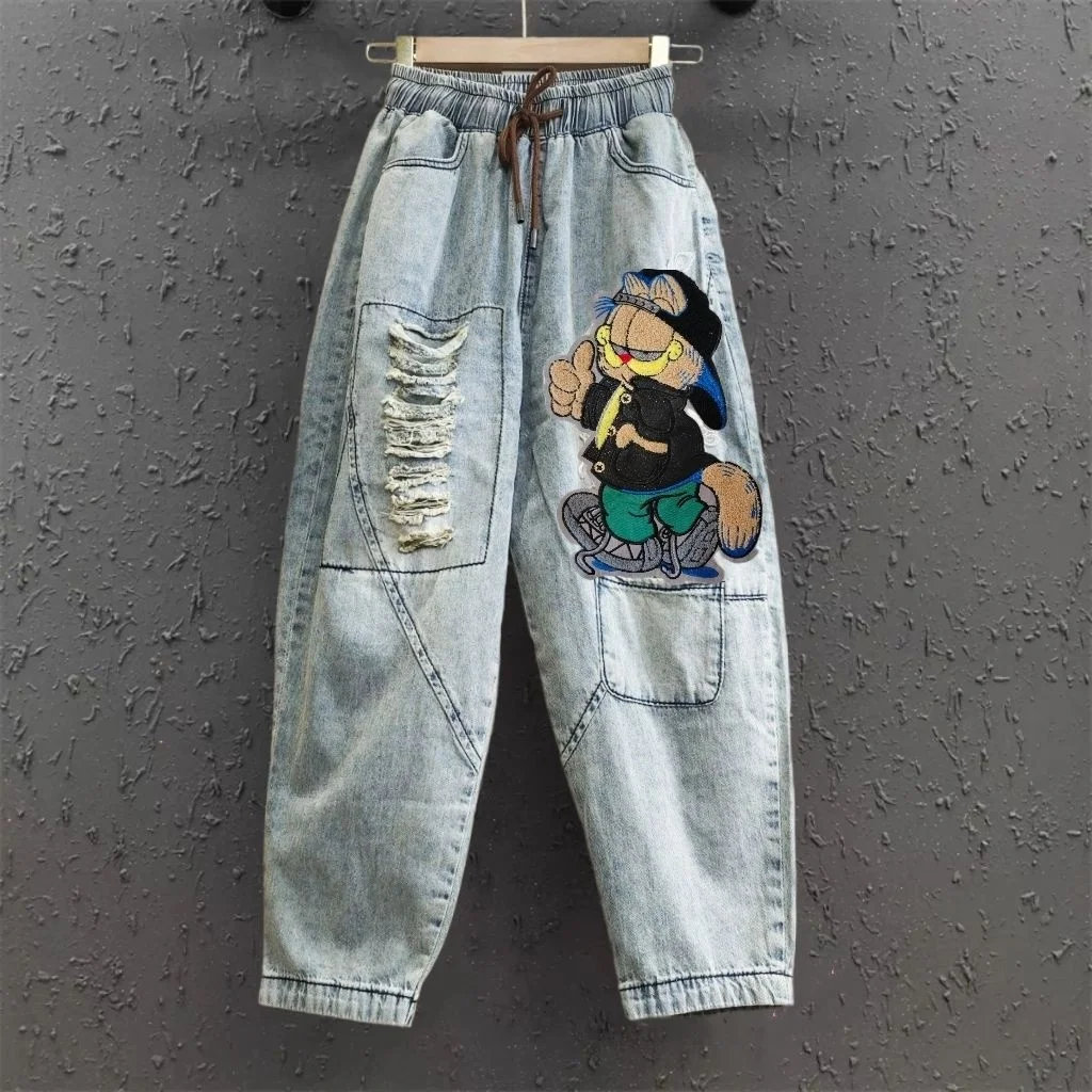 

Spring 2025 High Waist Loose Women's Jeans Casual Sle Harlan Long Pants Slimming Ankle-Length Korean Version