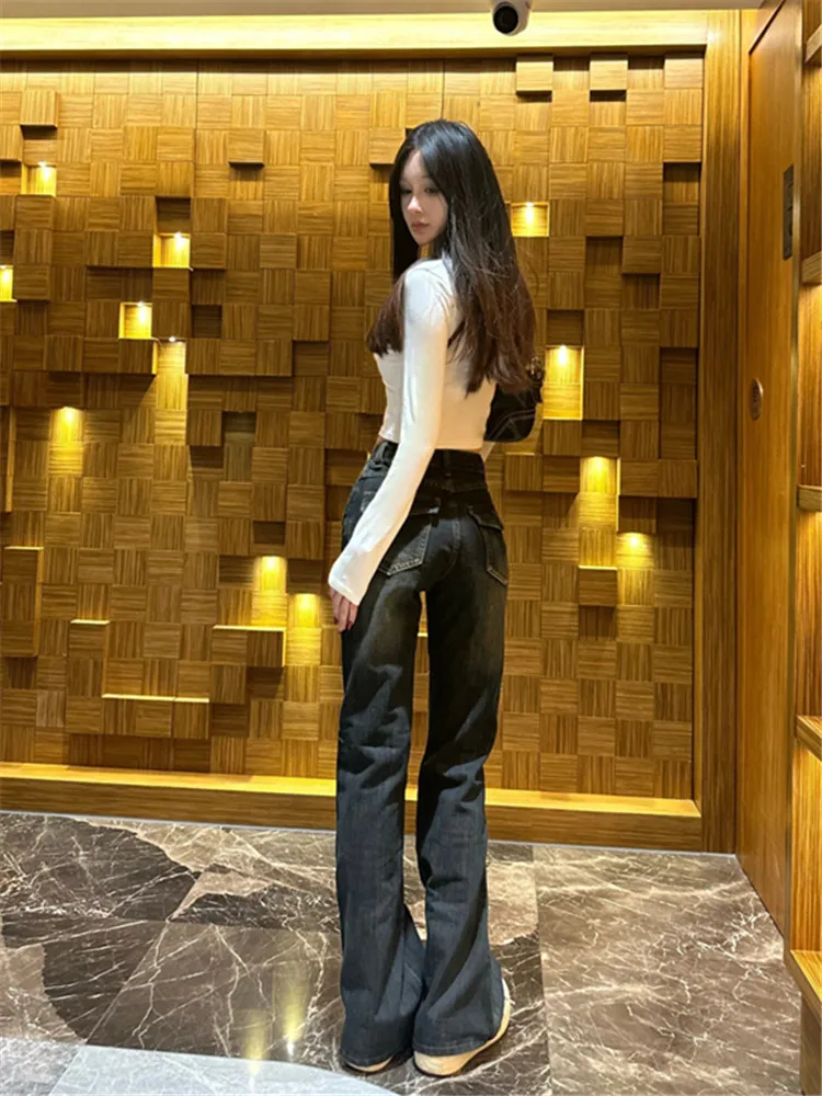 

American Retro Low Waist Bell Bottom Jeans Women's Autumn Winter Slimming Long Tall Extended Floor Length Hoof Pants