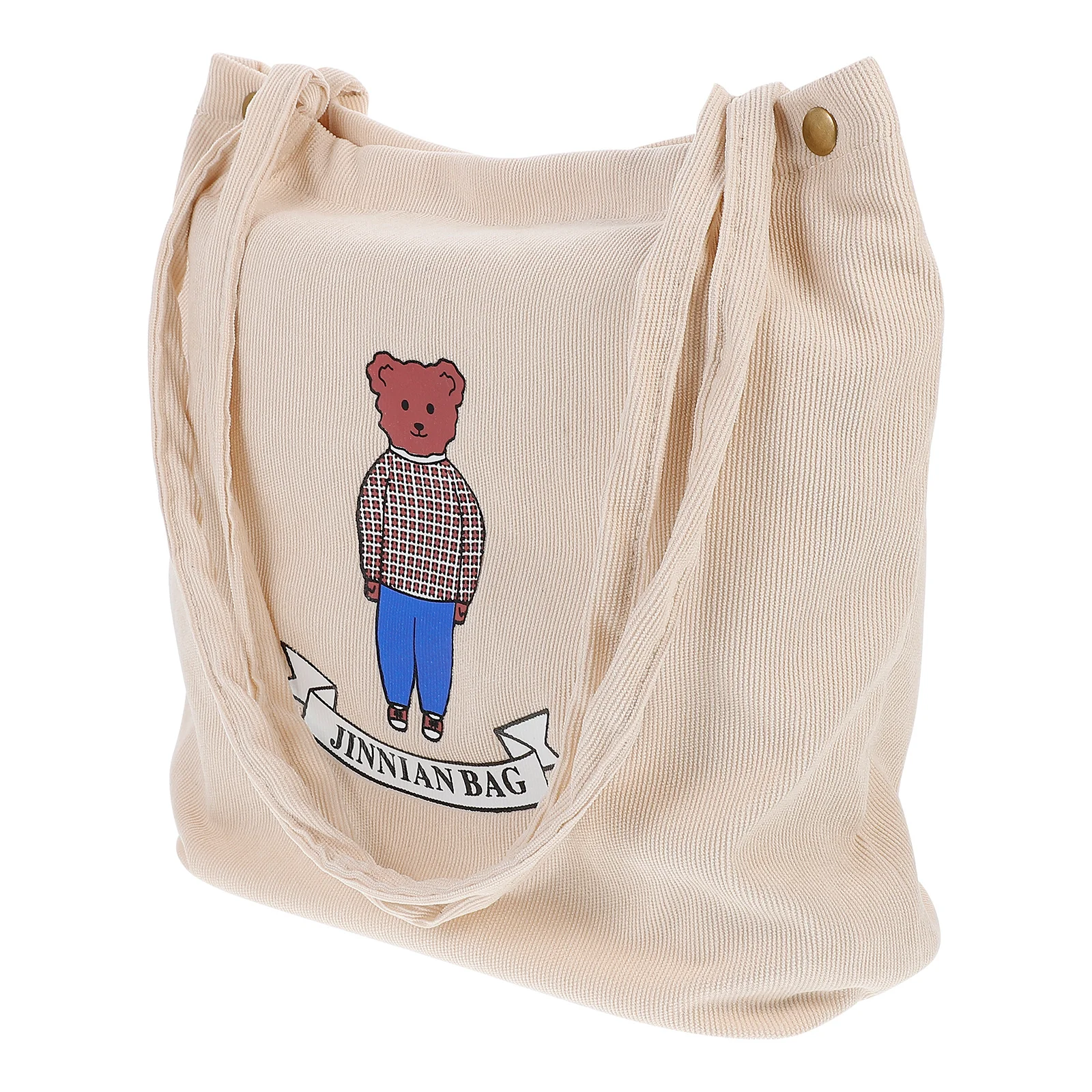 

1pc Corduroy Women Bear Pattern Soft Shoulder Bag For School Work Shopping Tote Pouch Student Storage Bag Laptop Accessories