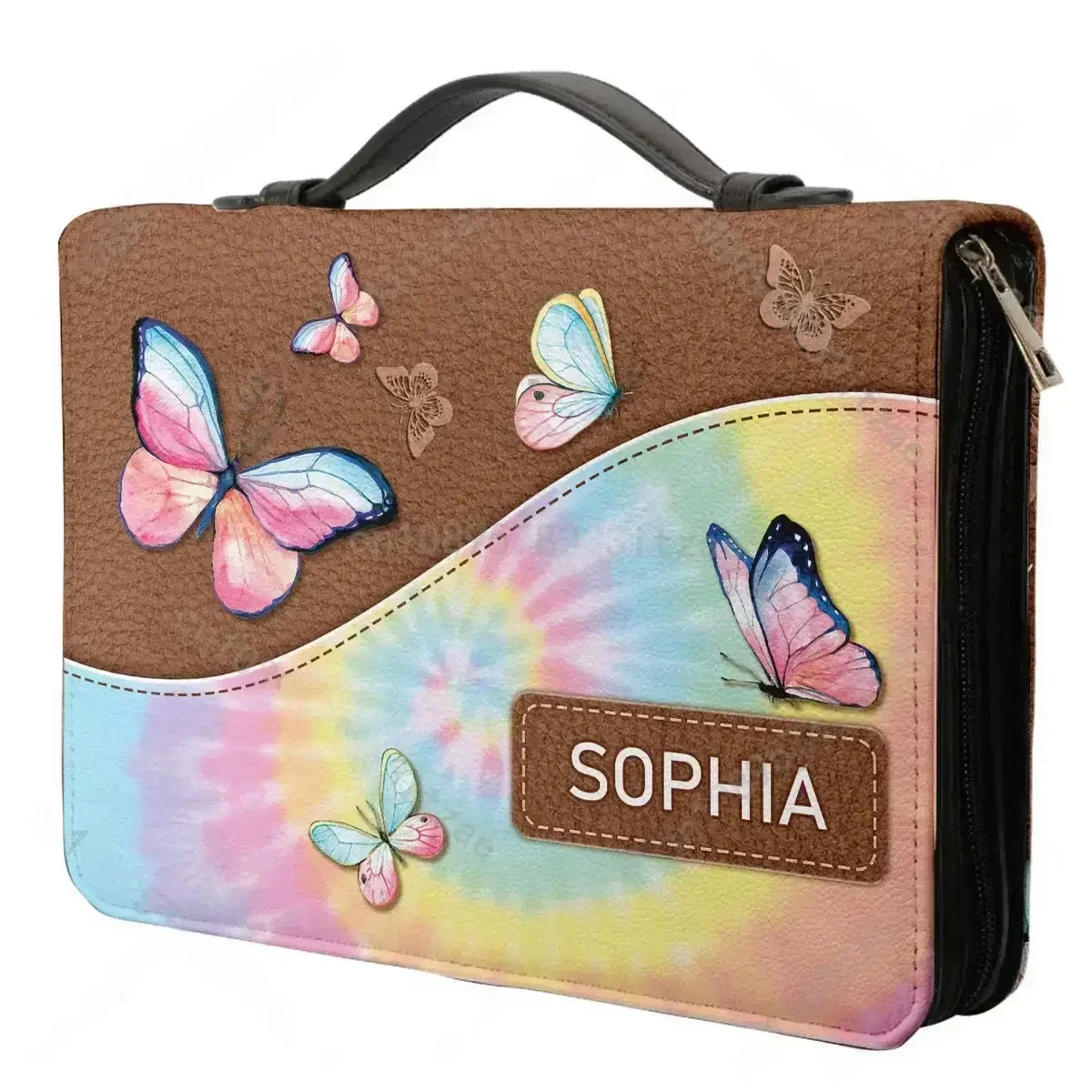 For God So Loved John 3 16 Butterfly Tie Dye Design Women's Personalized Bible Cover PU Leather Bible Cover Case PU Handbags