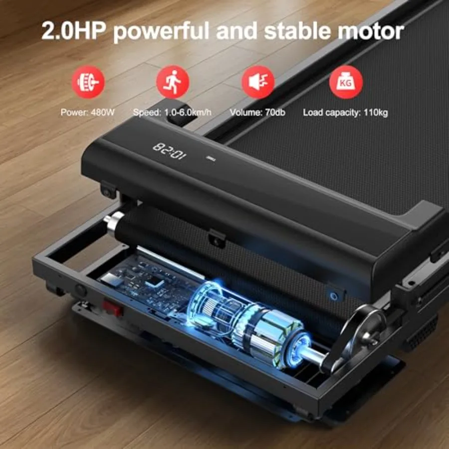 Walking Pad Treadmill For Home Use With Handle Bar Foldable Under Desk Aluminum Frame Black Space Saving Quiet Operation