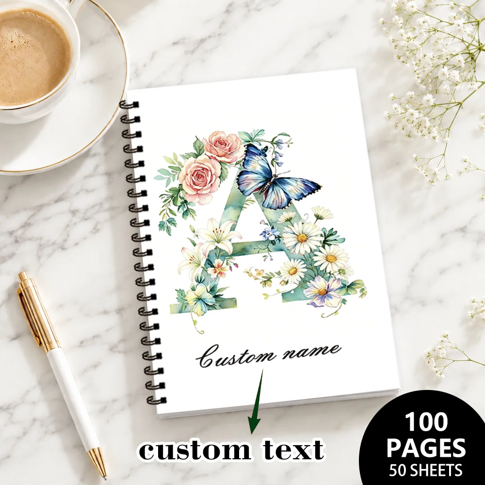 1pc, Green 26-letter Custom Notebook, DIY Name, 50 Pages, Suitable for Travel and Journaling, Notebook/ Diary/ Spiral Notebook.
