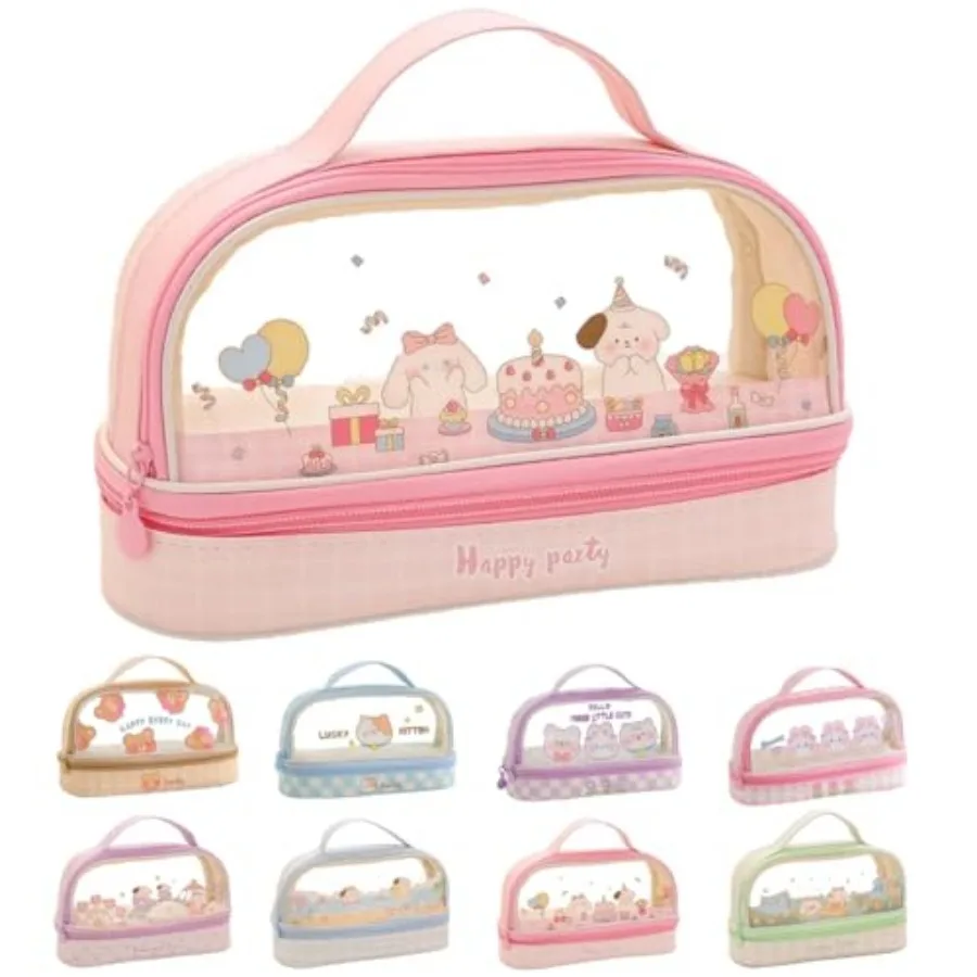 

Bunny Pencil Pouch w/Handle Rabbit Kitten Bear Puppy Pen Case Cosmetic Bag Clear Case Transparent Waterproof
