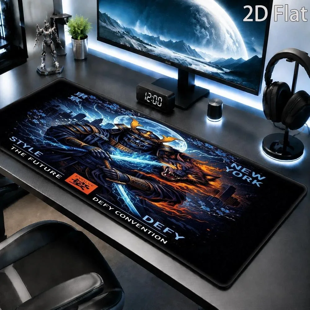 The Samurai Wolf Moon Rising large mouse pad features futuristic cityinspired design alfombrillas para escritorio tapis de souri