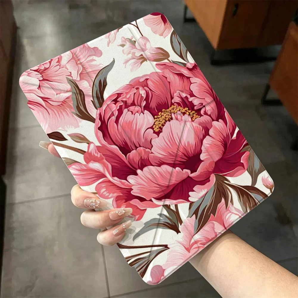 Vintage Red Floral For iPad mini Air Pro 13 12.9 11 10.9 10.5 10.2 9.7 8.3 7.9 inch 5 6 7 8 th Pen slot Tablet Case
