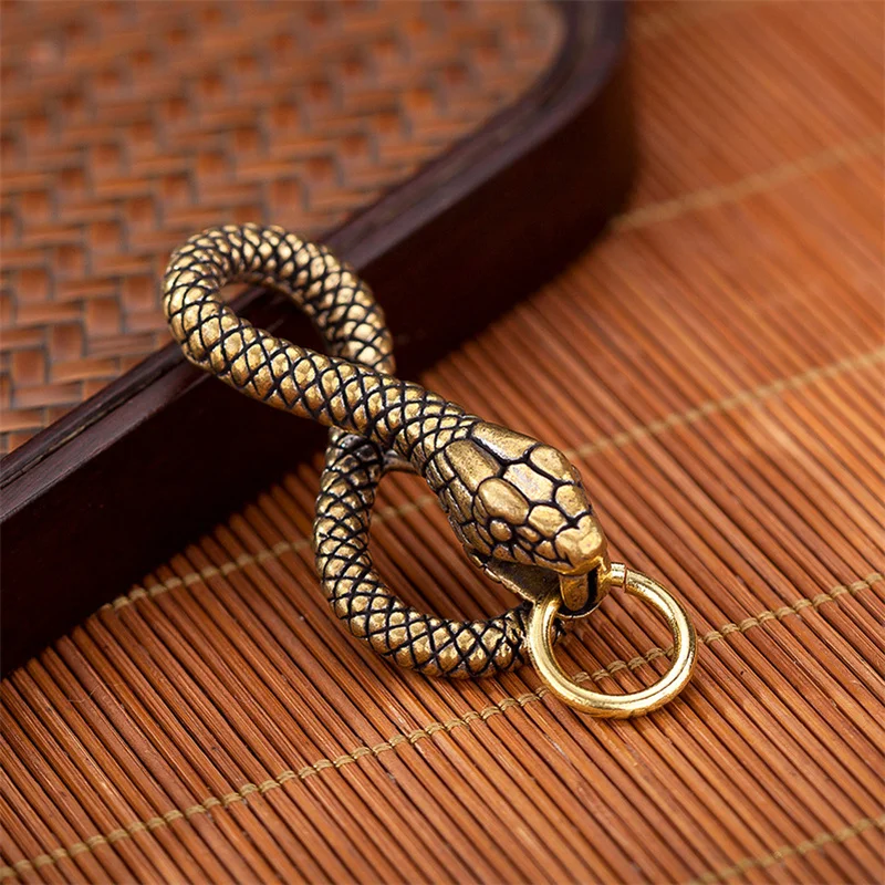 1PC Brass Twelve Zodiac Snake Shape Pendant Keychain Backpack Hangings Car Keyring Decoration