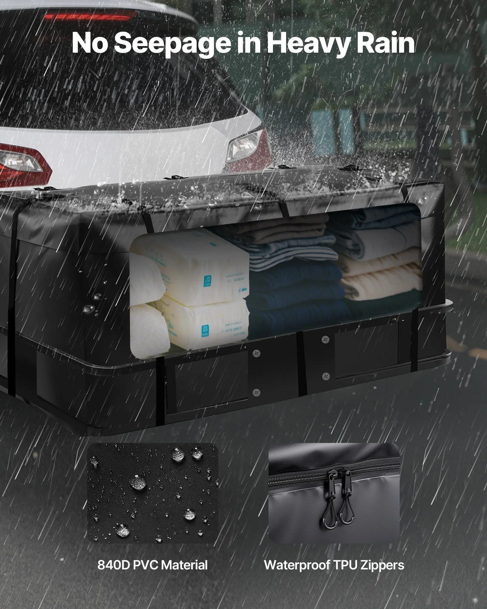 20立方フィート防水ヒッチカーゴボックス代替品 59.84x23.9x24.02インチ 840D PVC素材 8本の安定ストラップ 防錆バックル