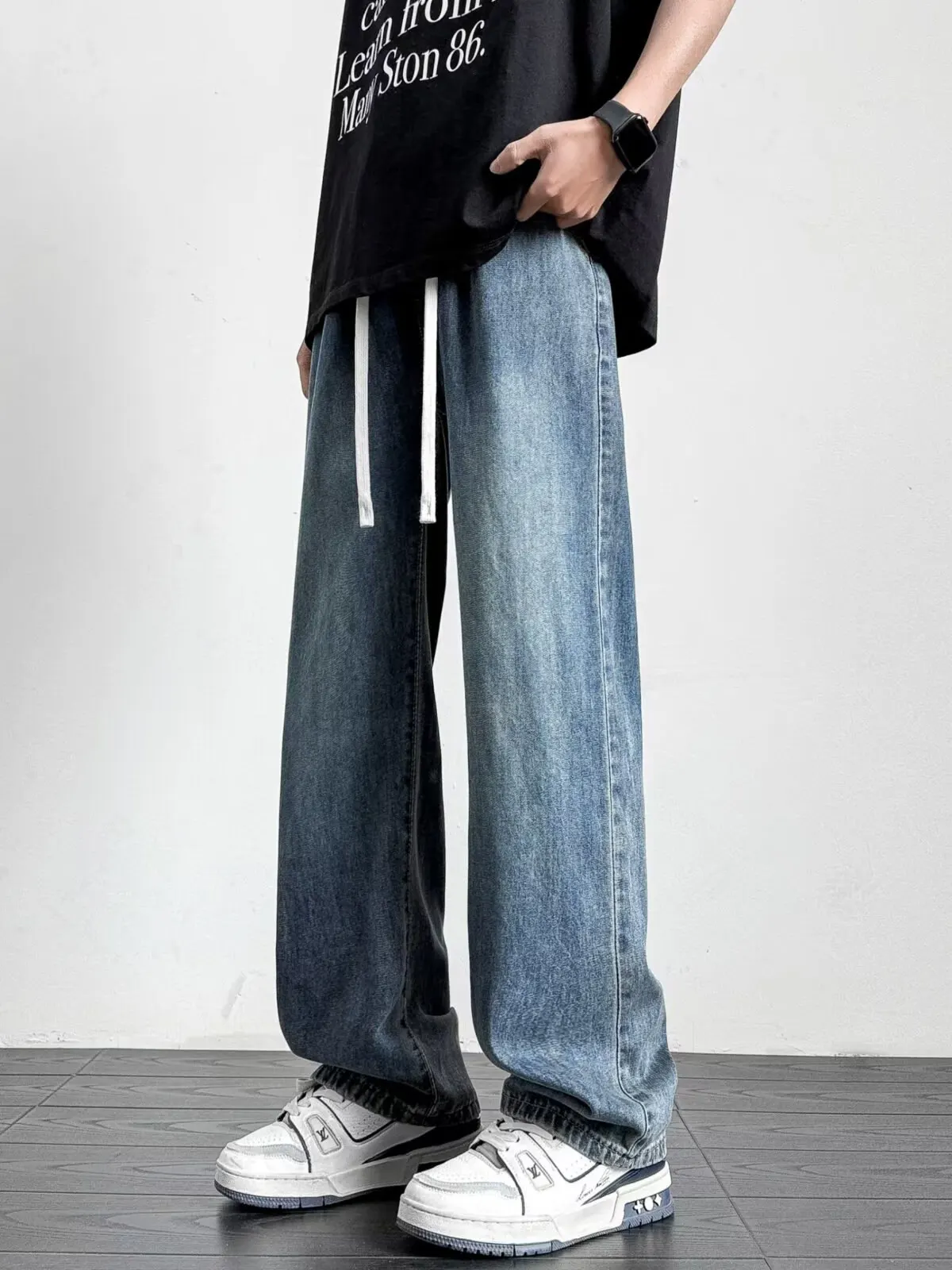 

Retro American Denim Jeans Men's Summer New Style Washed High Street Versatile Loose Straight Leg Wide Leg Slimming Casual Lo...