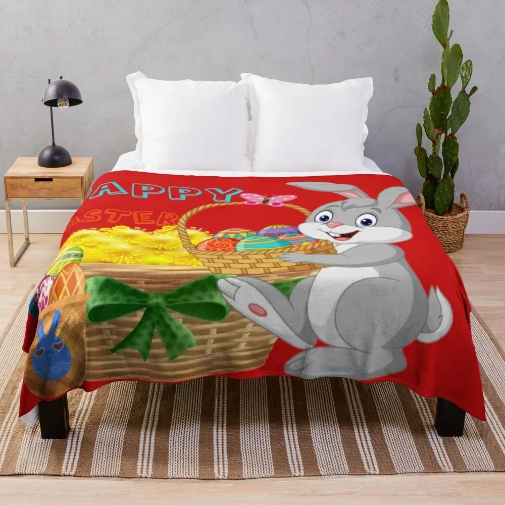 

Happy Easter - Bunny With Dandelions and Easter Eggs Throw Blanket Sofa Throw anime Blankets