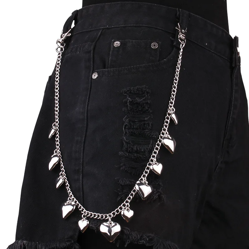 single layer heart-shaped Lock Pants Chain Silver Metal Waist Chain Gothic Punk Skirt Chain Harajuku Street Ornament Accessory