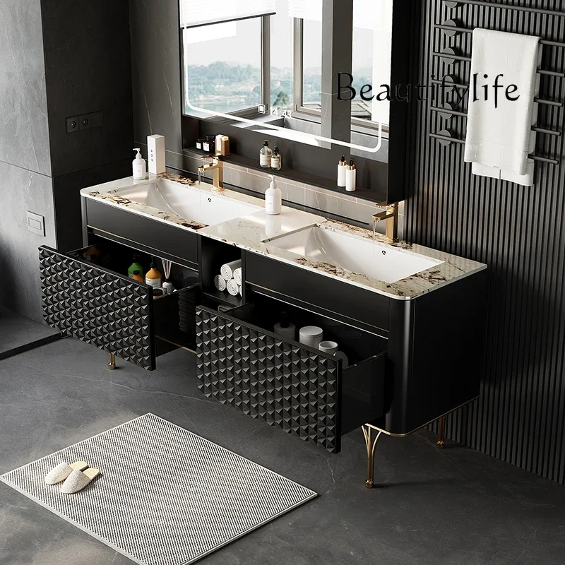 

Italian light luxury bathroom cabinet hand wash cabinet villa high-end bathroom modern simple floor wash basin cabinet