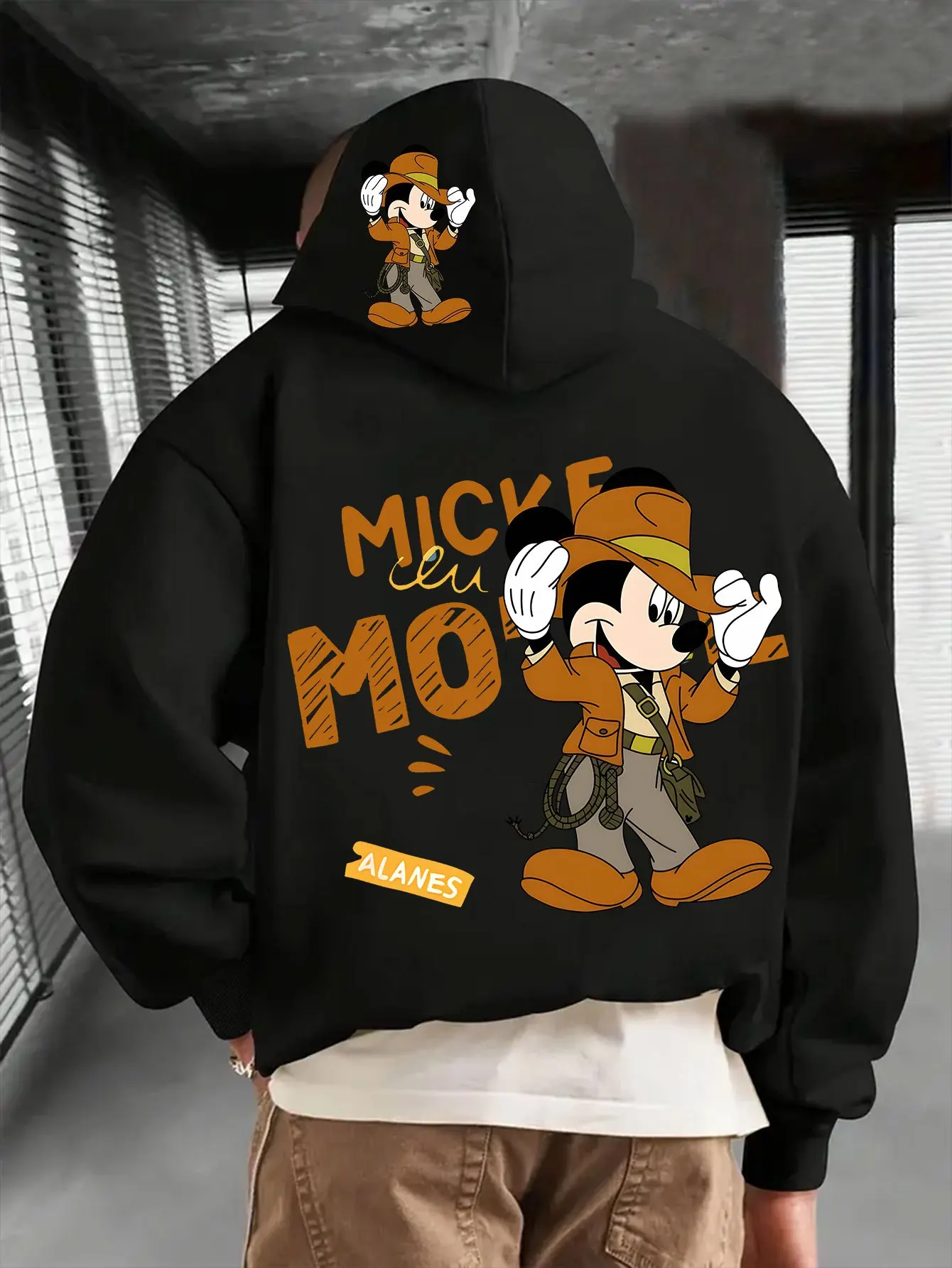 

Мужская толстовка с рисунком Микки Мауса от Disney, осенне-зимняя флисовая толстовка унисекс, модная уличная одежда, свободная модная толстовка оверсайз