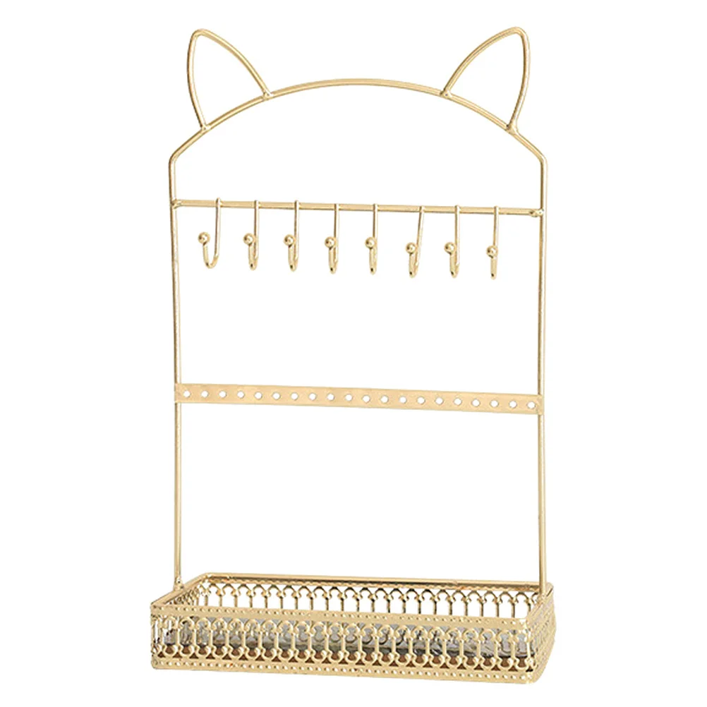 1pc Cat Ear Jewelry Rack Wrought Iron Earring Holder Necklace Bracelet Organizer Storage Tray Display Stand Desktop Decoration