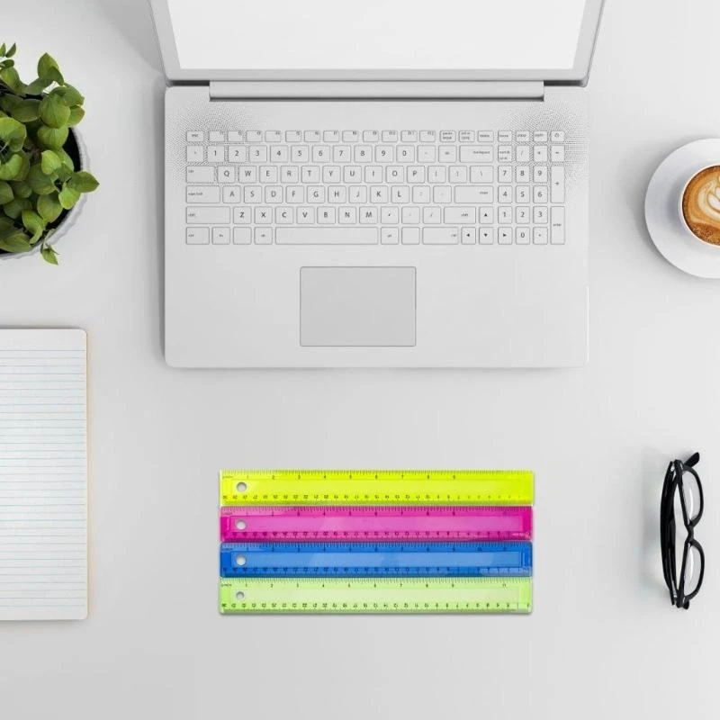 4pcs 12 polegadas réguas transparentes réguas desenho matemática com polegadas escala centímetros