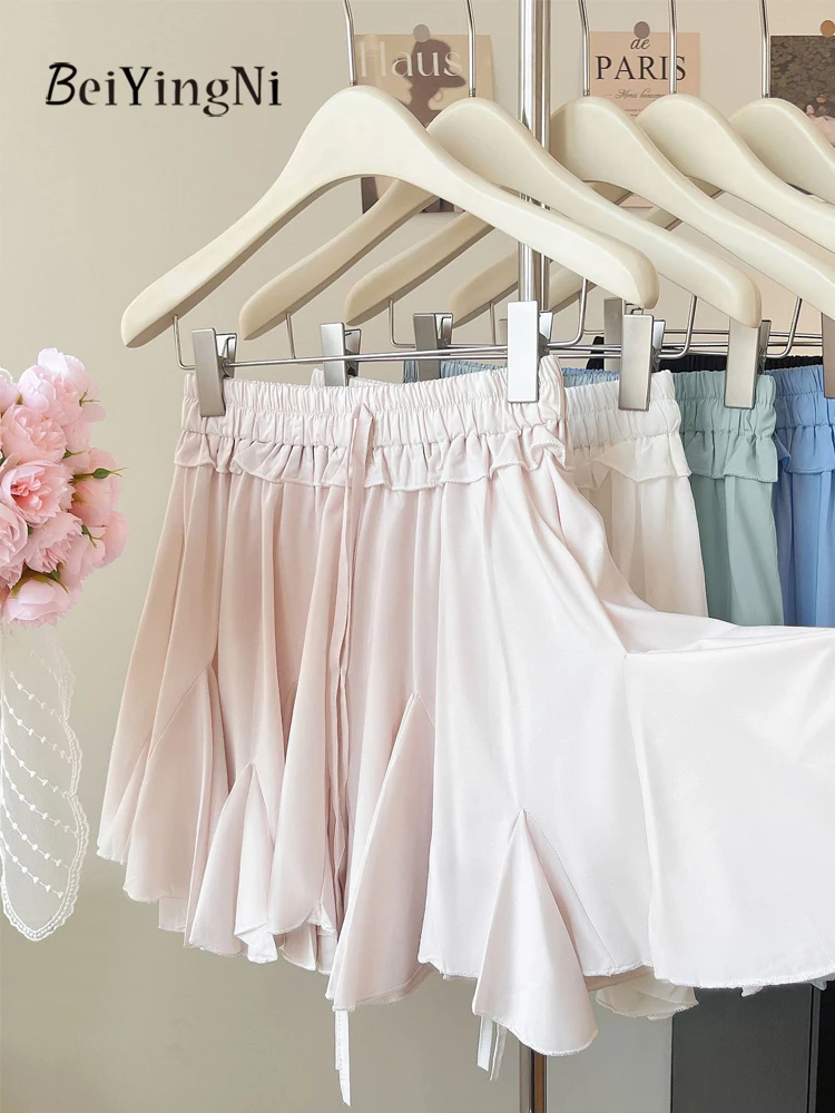 Beiyingni-minifalda tutú blanca para mujer, falda corta acampanada esponjosa, informal, con cintura elástica, Kawaii, coreana, 2025