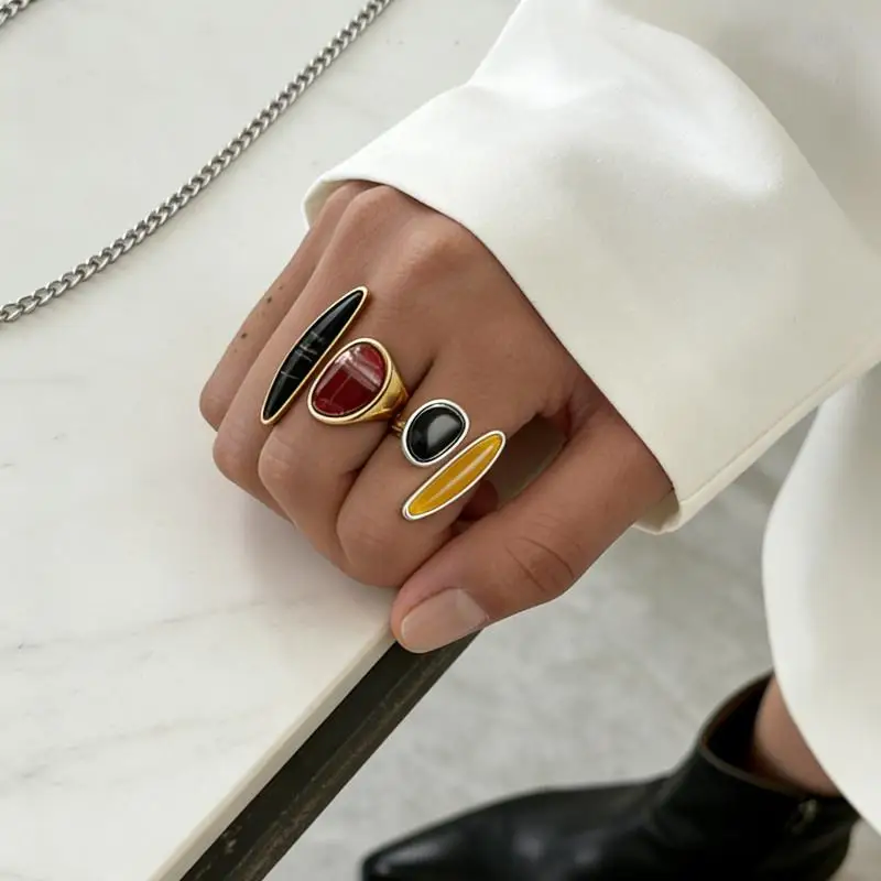 Modischer Unregelmäßiger Edelsteinring, Einzigartiger Verstellbarer Leichter Luxus-Ring im Retro-Geometrischen Design, Schmuck, Urlaubsaccessoire, Geschenk – Detail 2