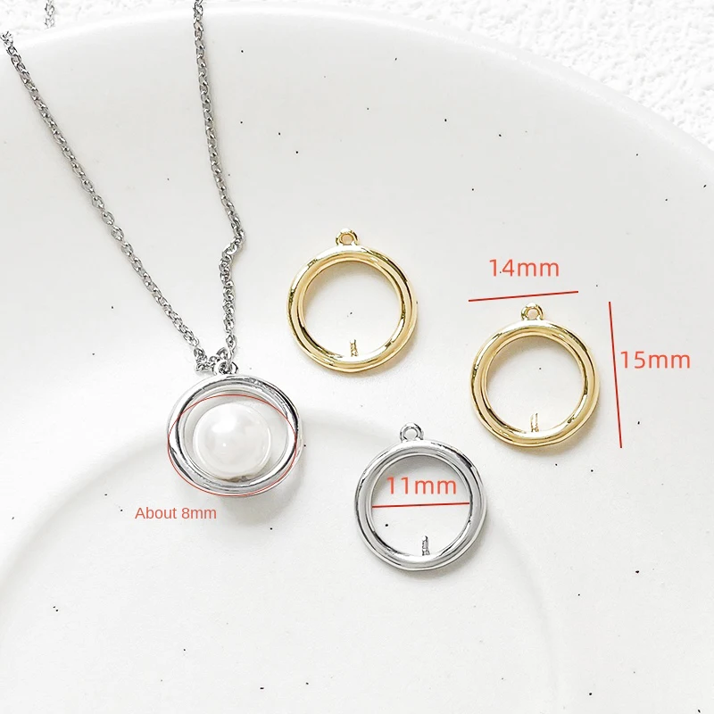 6 Pieces Brass Plated Genuine Gold Minimalist Pendant with Pearl Insertion DIY Produces Materials for Jewelry Accessories