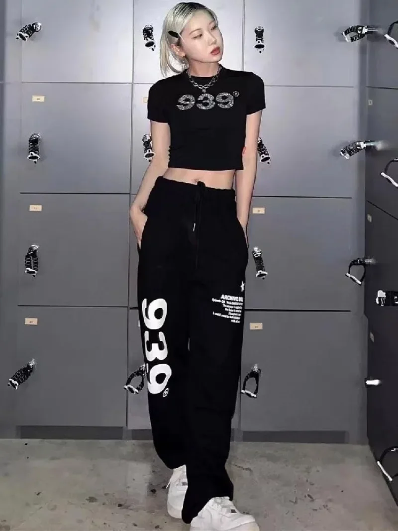 Korean Fashion Joggers Sweatpants Women Streetwear High Waist Letter Print Loose Wide Leg Pants Y2k Hip Hop Harajuku Trousers