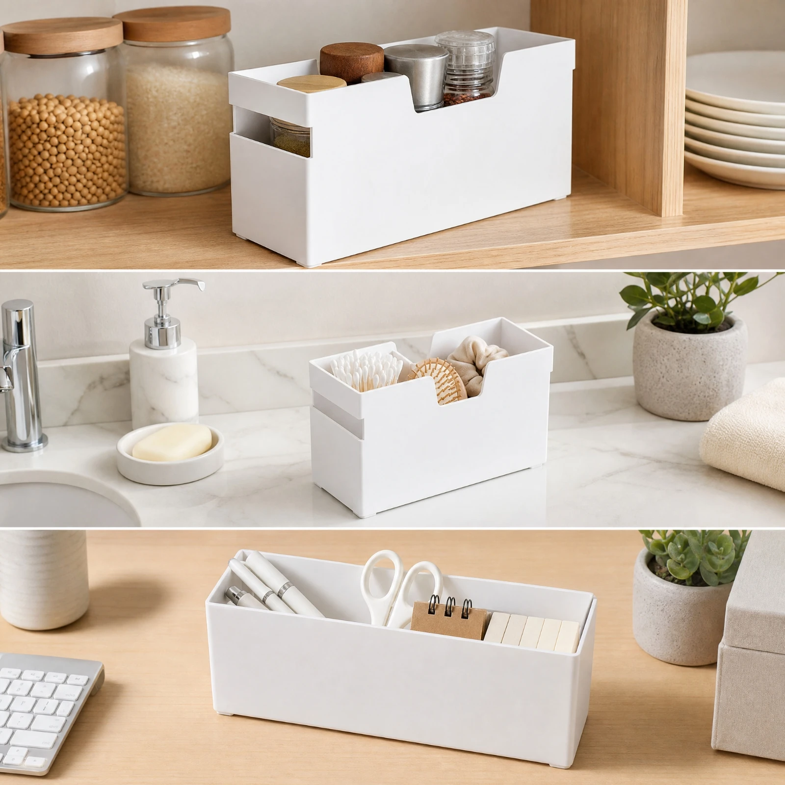 Stackable Desktop Storage Box Compact Rectangular Plastic Storage Box Sturdy Long-Lasting for Kitchen, Countertop