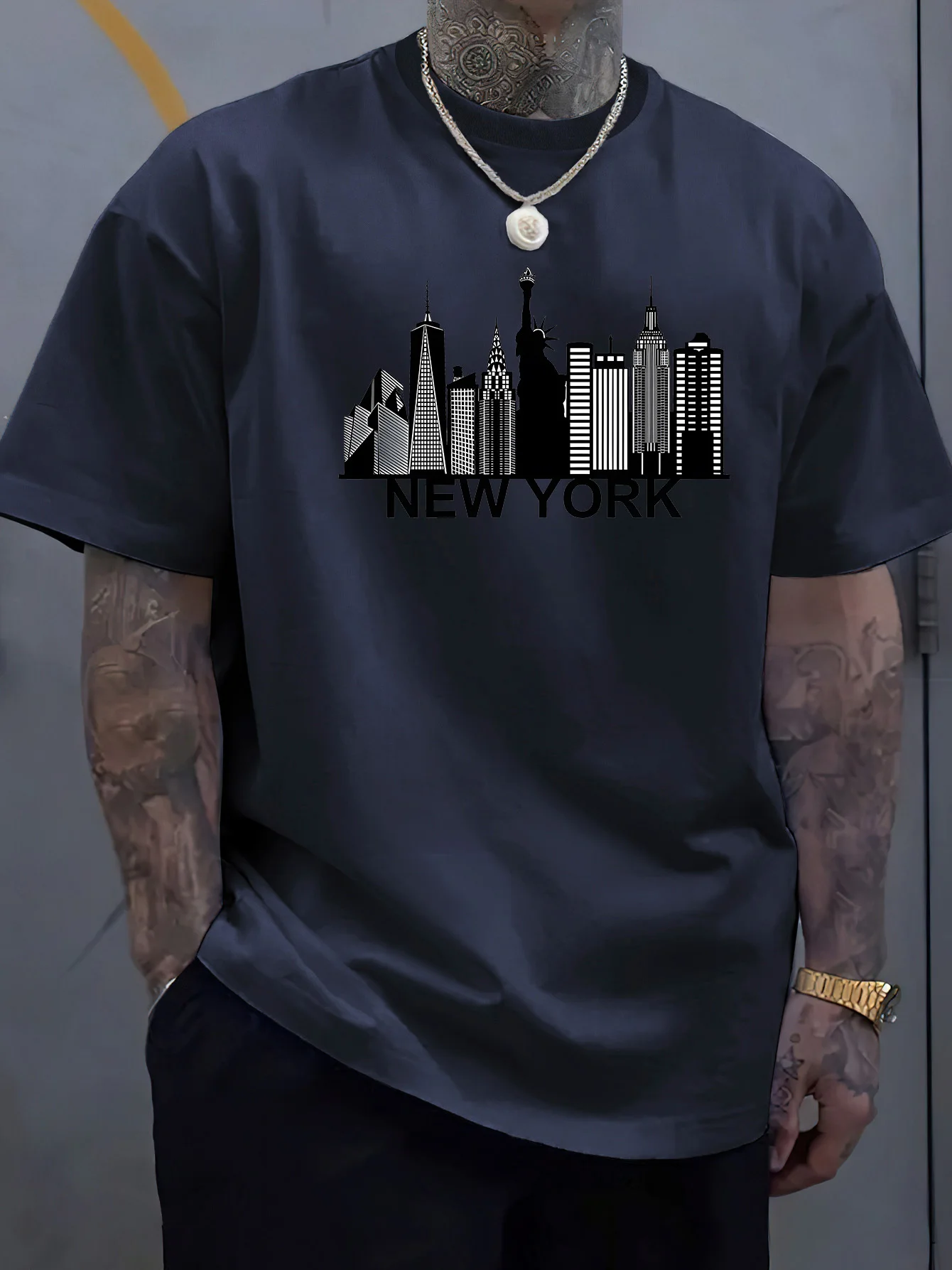 New Men's Summer New York City Letter Printed Micro Elastic Breathable Round Neck T-shirt Outdoor Urban Leisure Sports Top