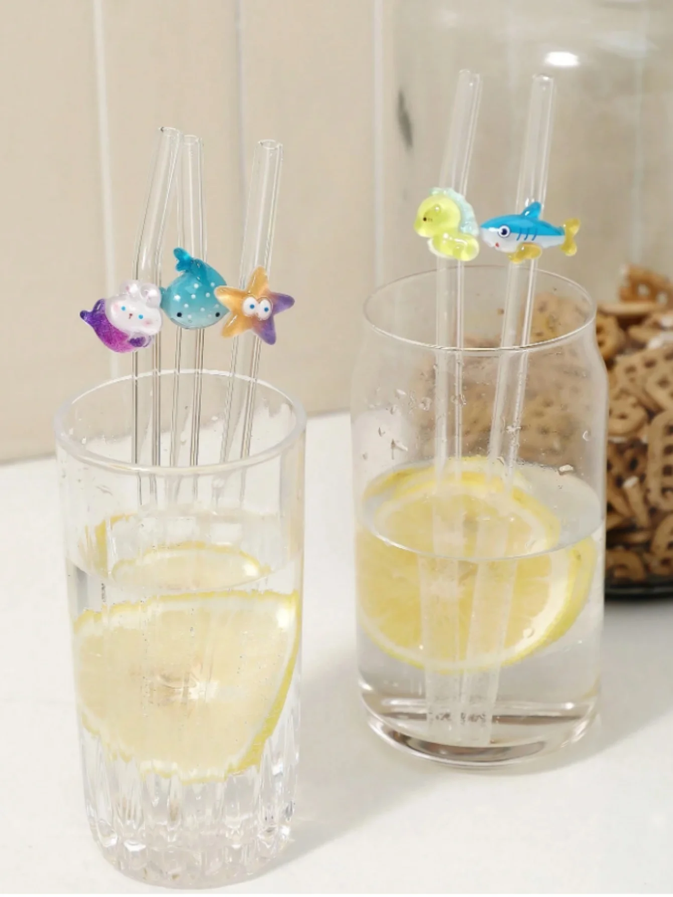 1/5PCS Marine Life Glass Straw Set, Fish/Starfish/Seahorse Designs. For Tea, Coffee & Cocktails. Perfect Cafes & Beach Parties