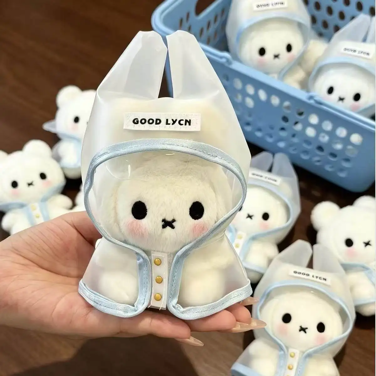 Cute Rabbit Plush Keychain With Transparent Raincoat Design Soft Stuffed Doll Bag Charm Pendant For Handbag Decor Birthday Gift