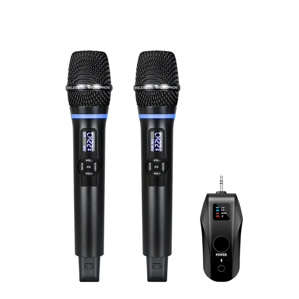 New Arrival 2 In 1 Echo Treble Bass Bt Universal Microphone Recharging Uhf Wireless Microphone